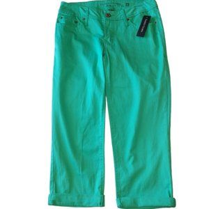 Faded Glory Green Turquoise Denim Capri Size 6 NWT